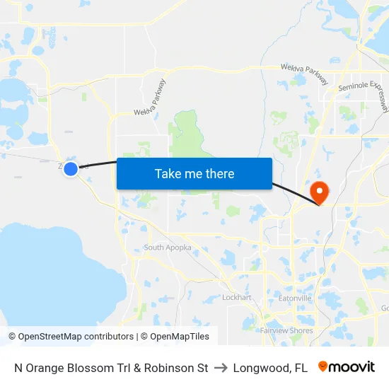 N Orange Blossom Trl & Robinson St to Longwood, FL map