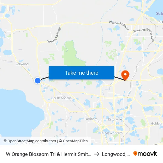 W Orange Blossom Trl & Hermit Smith Rd to Longwood, FL map