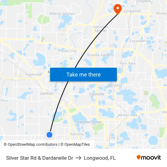 Silver Star Rd & Dardanelle Dr to Longwood, FL map