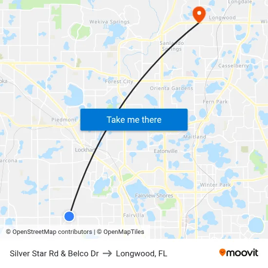 Silver Star Rd & Belco Dr to Longwood, FL map