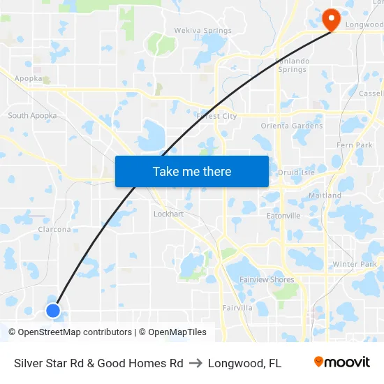 Silver Star Rd & Good Homes Rd to Longwood, FL map