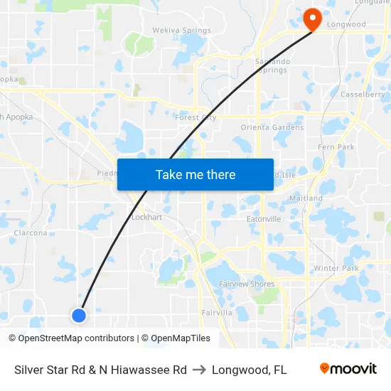 Silver Star Rd & N Hiawassee Rd to Longwood, FL map