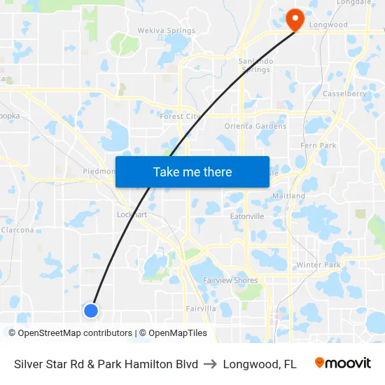 Silver Star Rd & Park Hamilton Blvd to Longwood, FL map