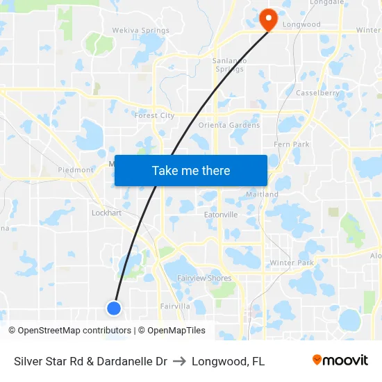 Silver Star Rd & Dardanelle Dr to Longwood, FL map