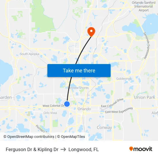 Ferguson Dr & Kipling Dr to Longwood, FL map