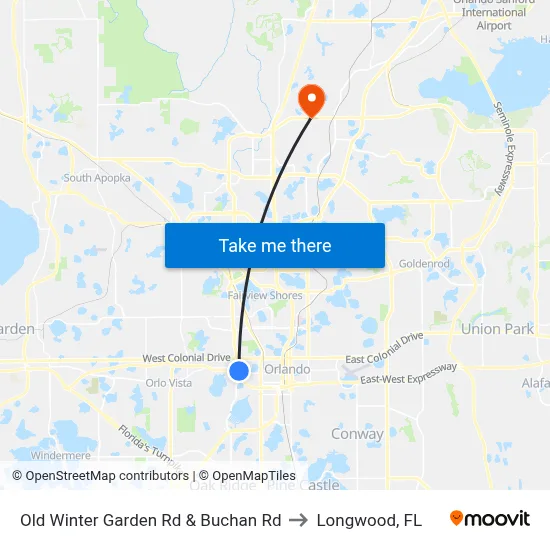 Old Winter Garden Rd & Buchan Rd to Longwood, FL map