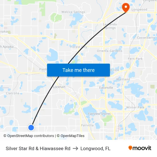 Silver Star Rd & Hiawassee Rd to Longwood, FL map