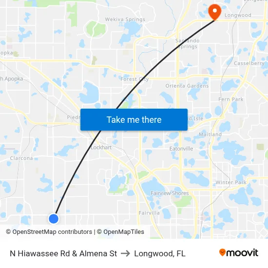 N Hiawassee Rd & Almena St to Longwood, FL map