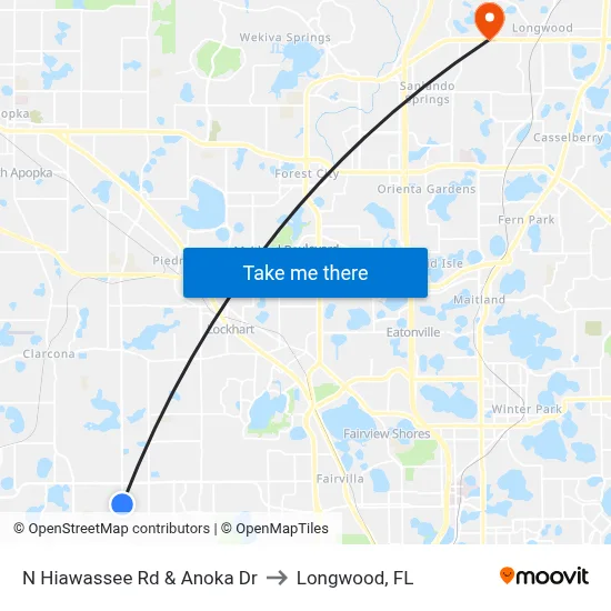 N Hiawassee Rd & Anoka Dr to Longwood, FL map