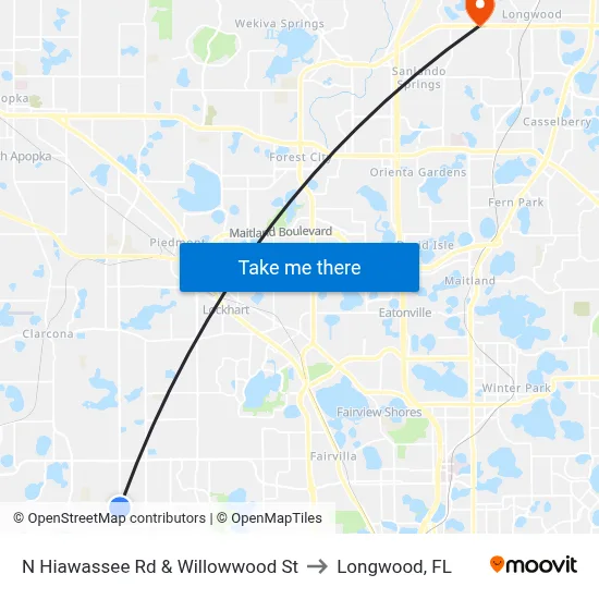 N Hiawassee Rd & Willowwood St to Longwood, FL map