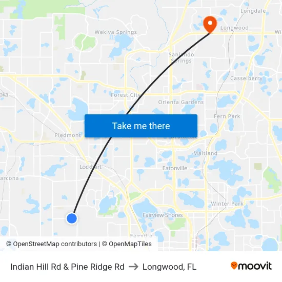 Indian Hill Rd & Pine Ridge Rd to Longwood, FL map