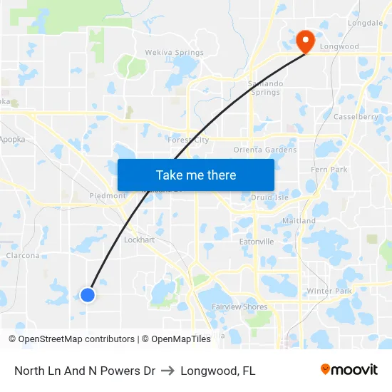 North Ln And N Powers Dr to Longwood, FL map