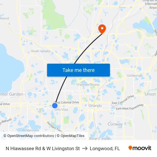 N Hiawassee Rd & W Livingston St to Longwood, FL map