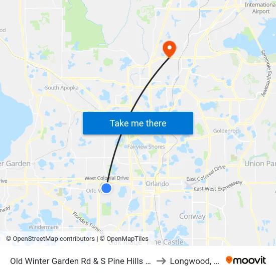 Old Winter Garden Rd & S Pine Hills Rd to Longwood, FL map