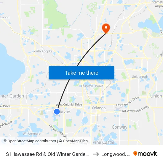 S Hiawassee Rd & Old Winter Garden Rd to Longwood, FL map