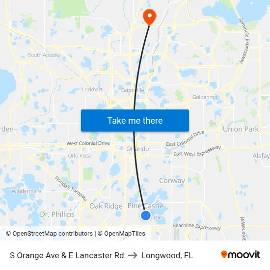 S Orange Ave & E Lancaster Rd to Longwood, FL map