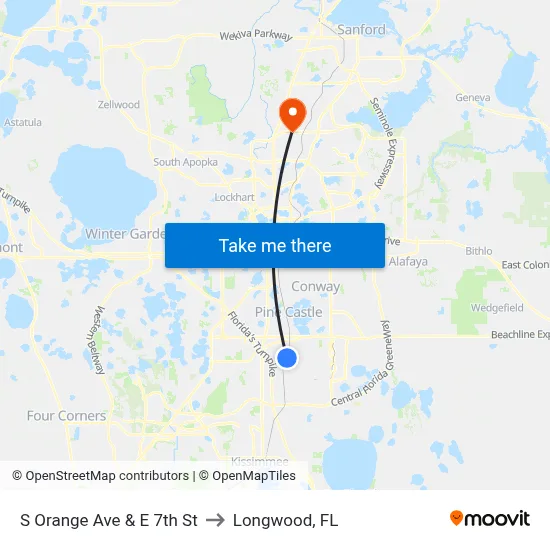 S Orange Ave & E 7th St to Longwood, FL map