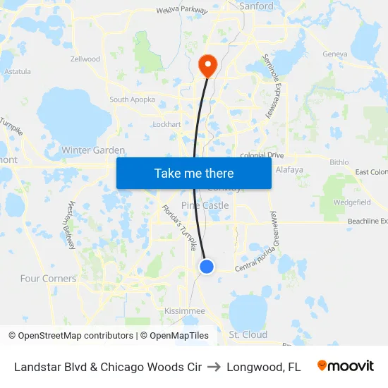 Landstar Blvd & Chicago Woods Cir to Longwood, FL map