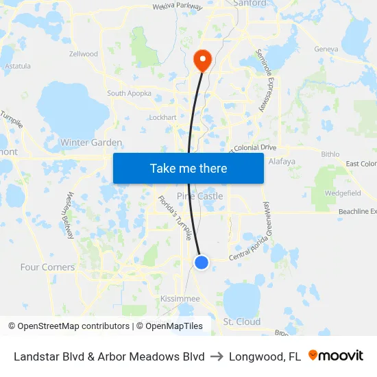 Landstar Blvd & Arbor Meadows Blvd to Longwood, FL map