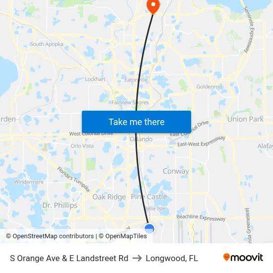 S Orange Ave & E Landstreet Rd to Longwood, FL map