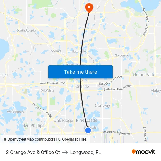 S Orange Ave & Office Ct to Longwood, FL map