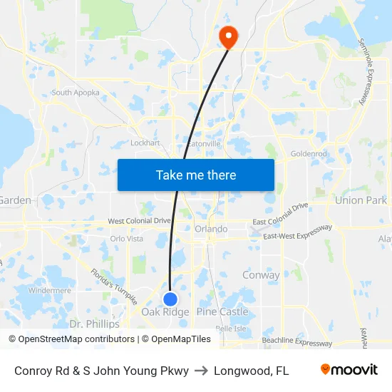 Conroy Rd & S John Young Pkwy to Longwood, FL map
