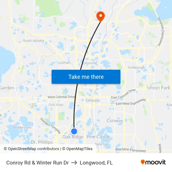 Conroy Rd & Winter Run Dr to Longwood, FL map