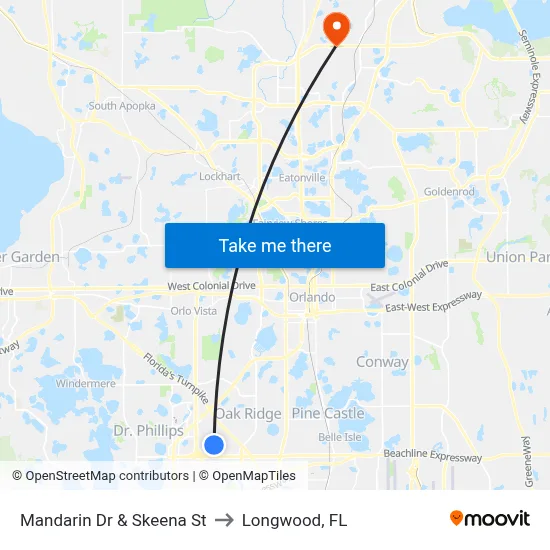 Mandarin Dr & Skeena St to Longwood, FL map