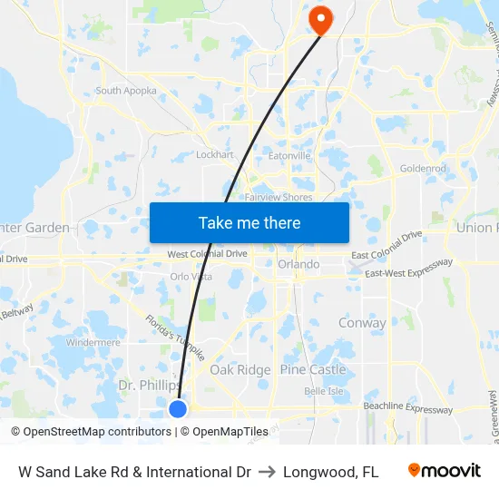 W Sand Lake Rd & International Dr to Longwood, FL map