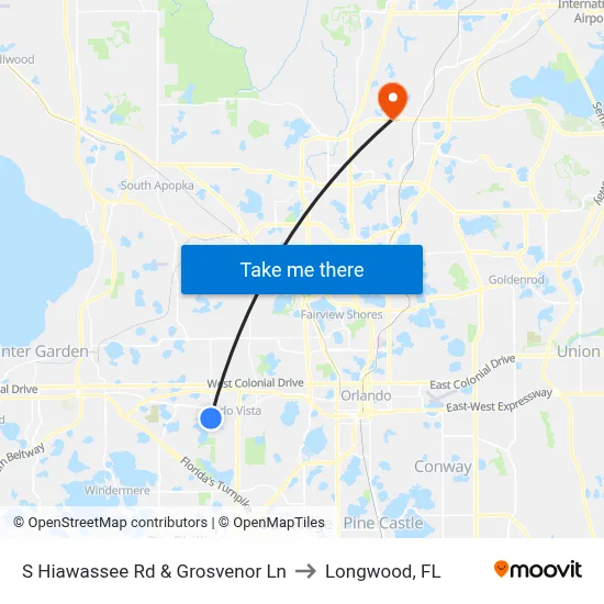 S Hiawassee Rd & Grosvenor Ln to Longwood, FL map