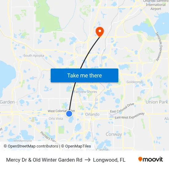 Mercy Dr & Old Winter Garden Rd to Longwood, FL map