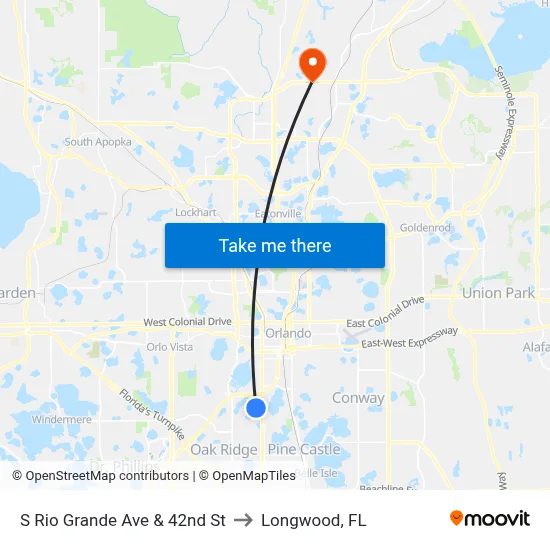 S Rio Grande Ave & 42nd St to Longwood, FL map