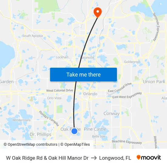 W Oak Ridge Rd & Oak Hill Manor Dr to Longwood, FL map
