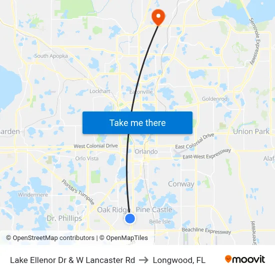 Lake Ellenor Dr & W Lancaster Rd to Longwood, FL map