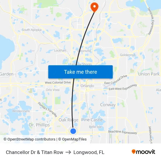 Chancellor Dr & Titan Row to Longwood, FL map