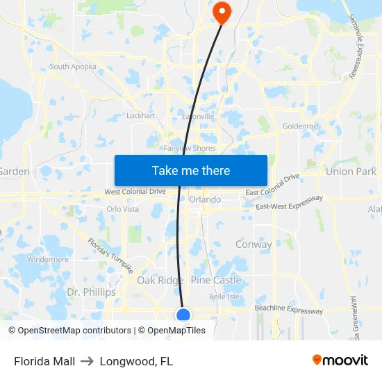 Florida Mall to Longwood, FL map