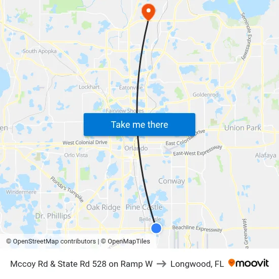 Mccoy Rd & State Rd 528 on Ramp W to Longwood, FL map