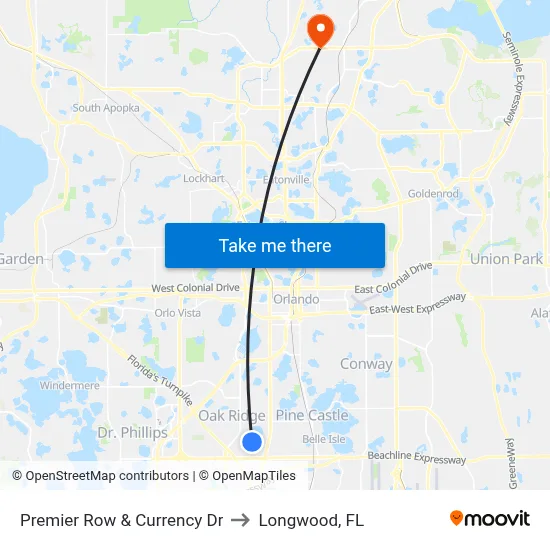 Premier Row & Currency Dr to Longwood, FL map