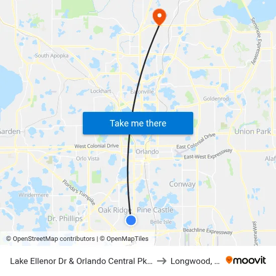 Lake Ellenor Dr & Orlando Central Pkwy to Longwood, FL map