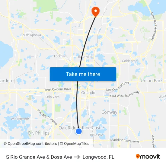 S Rio Grande Ave & Doss Ave to Longwood, FL map