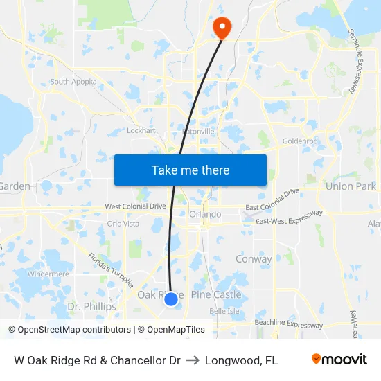 W Oak Ridge Rd & Chancellor Dr to Longwood, FL map