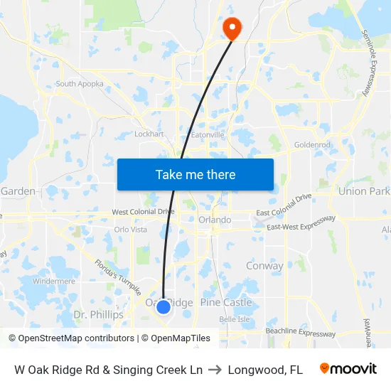 W Oak Ridge Rd & Singing Creek Ln to Longwood, FL map