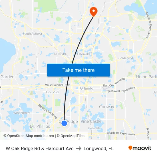 W Oak Ridge Rd & Harcourt Ave to Longwood, FL map