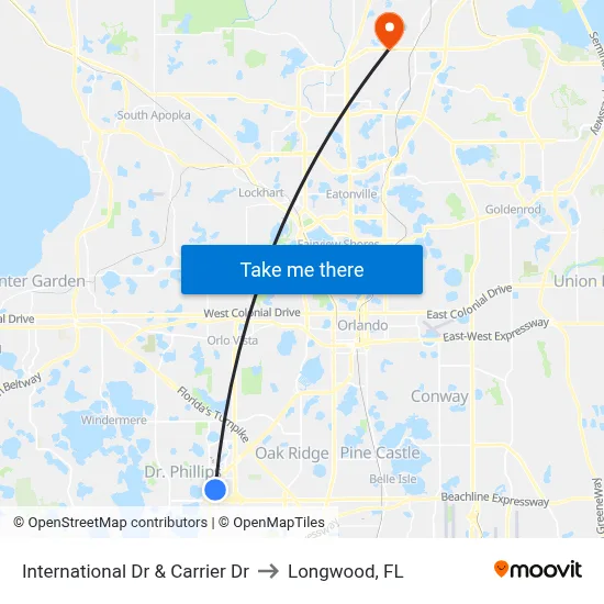 International Dr & Carrier Dr to Longwood, FL map