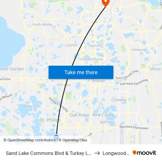 Sand Lake Commons Blvd & Turkey Lake Rd to Longwood, FL map