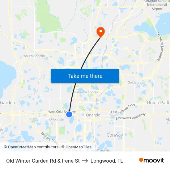 Old Winter Garden Rd & Irene St to Longwood, FL map