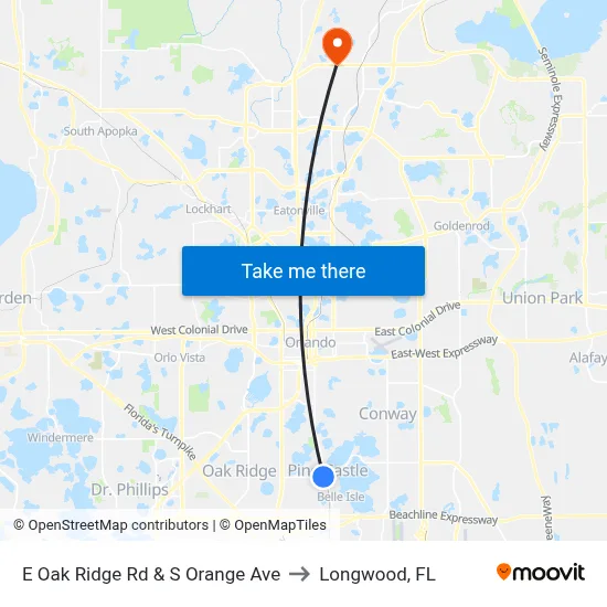 E Oak Ridge Rd & S Orange Ave to Longwood, FL map