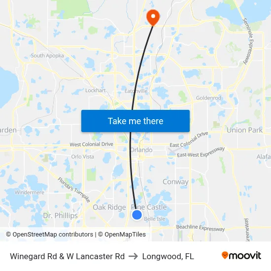 Winegard Rd & W Lancaster Rd to Longwood, FL map