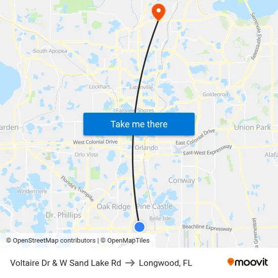Voltaire Dr & W Sand Lake Rd to Longwood, FL map