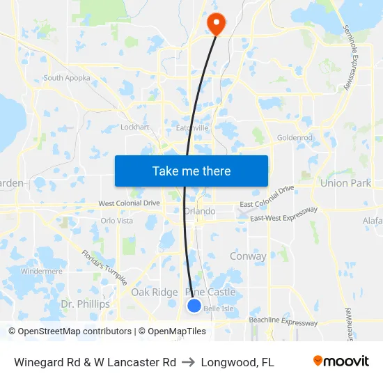 Winegard Rd & W Lancaster Rd to Longwood, FL map